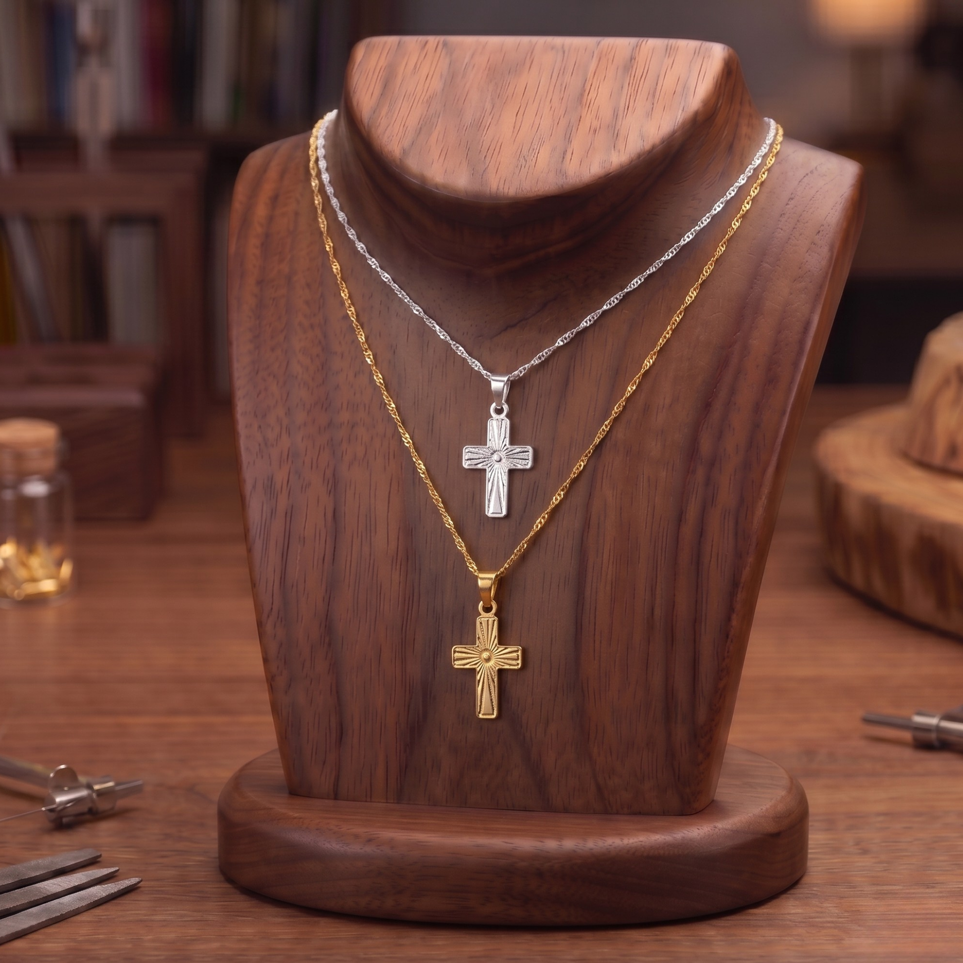 Colar Joias Banhada a Ouro Prata com Pingente Cruz Diamantada