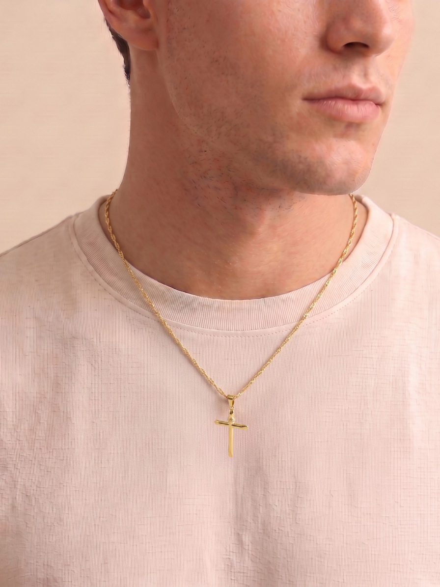 Colar Pingente Colar Unissex Cruz Palito Minimalista Banhado A Ouro 18 uma peça versátil, perfeita para qualquer ocasião