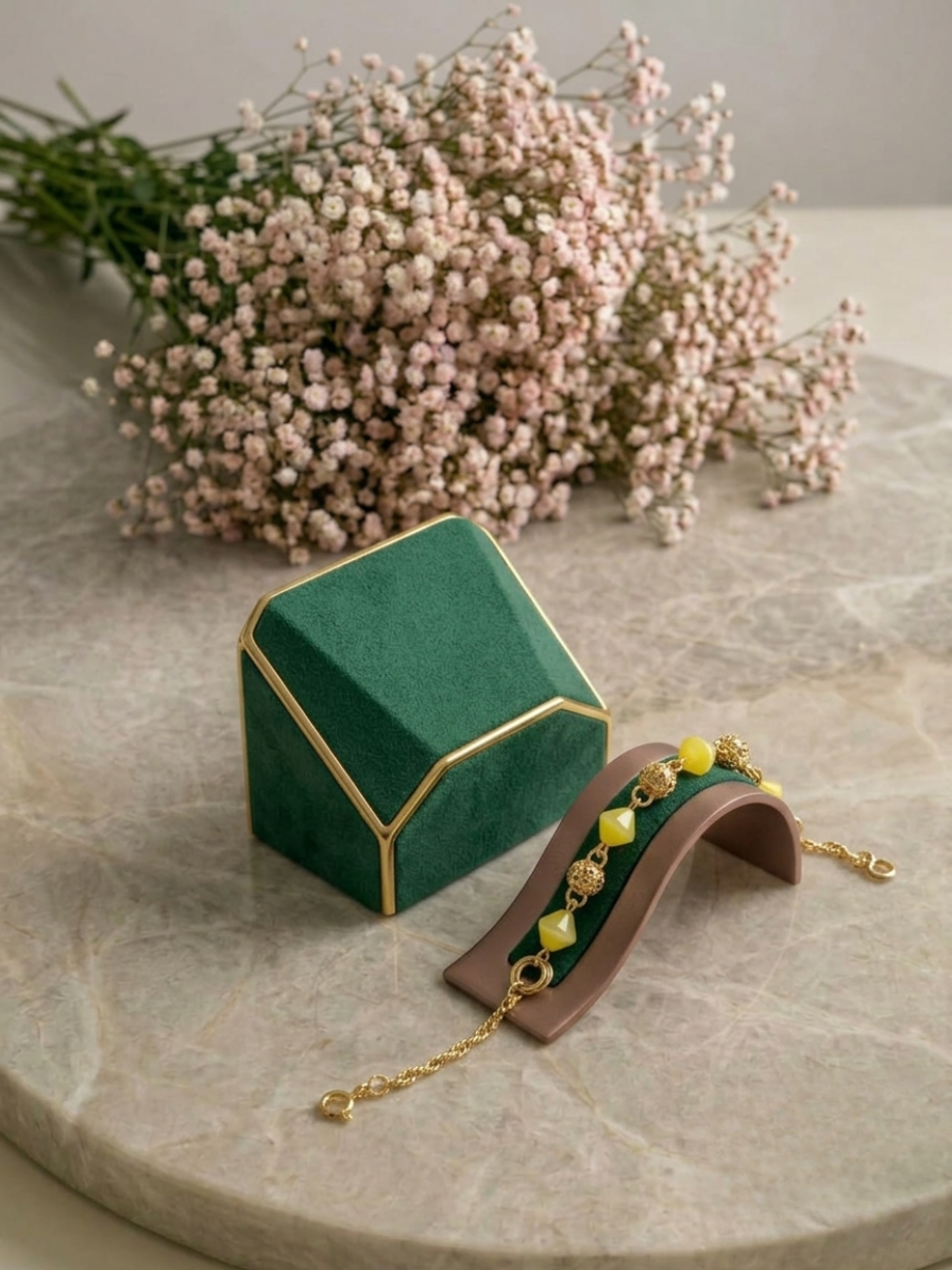 Pulseira Pedras Amarelas e Esferas Vazadas | Ouro 18k ou Prata 925