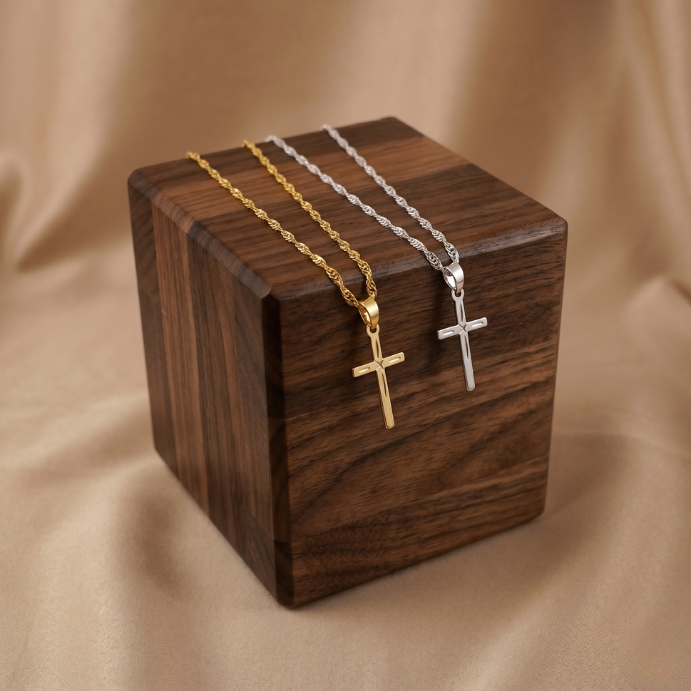 Colar com Pingente Cruz Diamantada  Joias Banhada