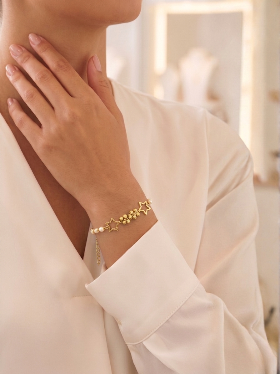 Pulseira Estrelas & Pérolas um toque sofisticado e deslumbrante com design clássico