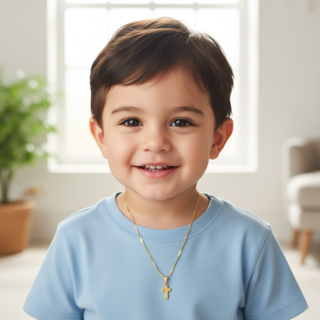 Colar Infantil Mini Cruz Banhado a Ouro 18K ou Prata 925 Delicado | Criança e Adolescente